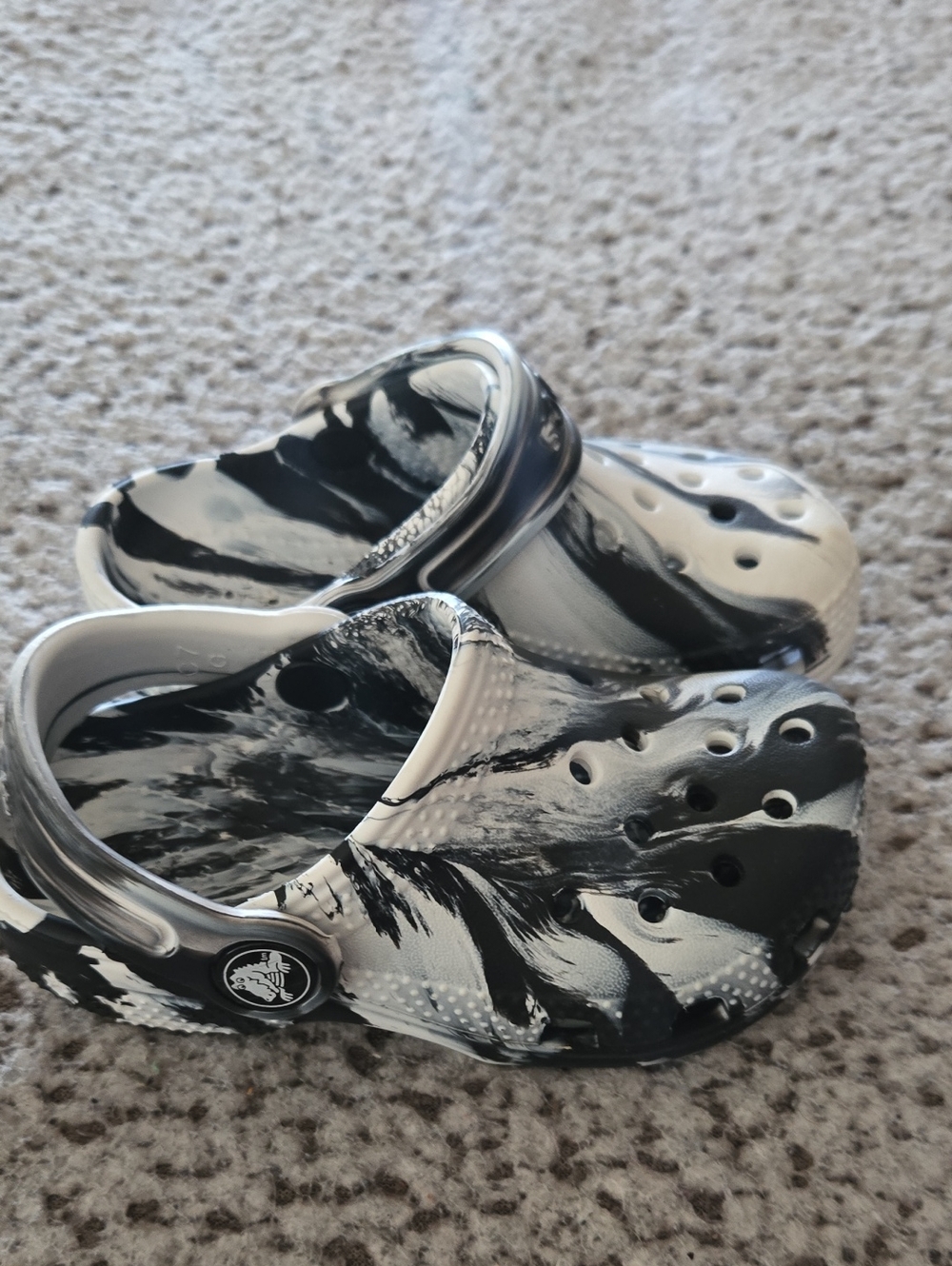 Kids Black & White Marble Crocs